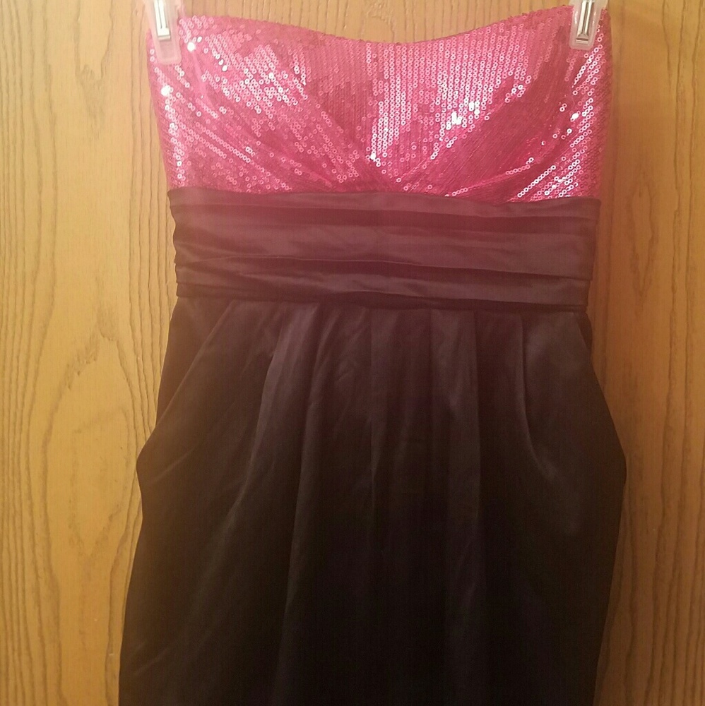 Formal Hot Pink sequined, strapless mini dress